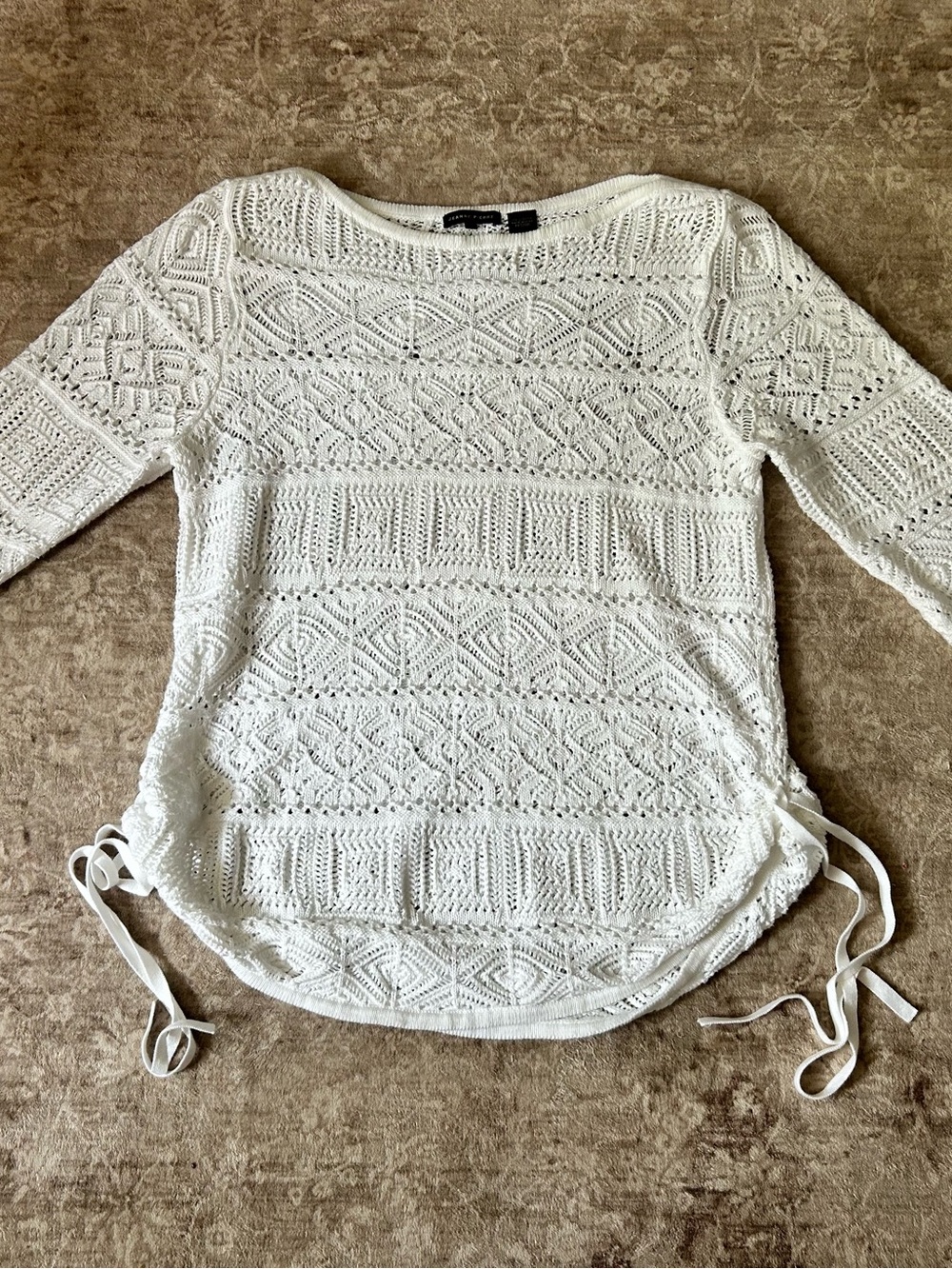 JEANNE PIERRE White Open-Knit Crochet Pullover Large